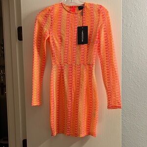 PrettyLittleThing Orange and Pink Long Sleeve Dress